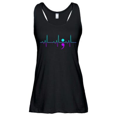 Suicide Awareness Heartbeat Happy Ribbon Support Ladies Essential Flowy Tank