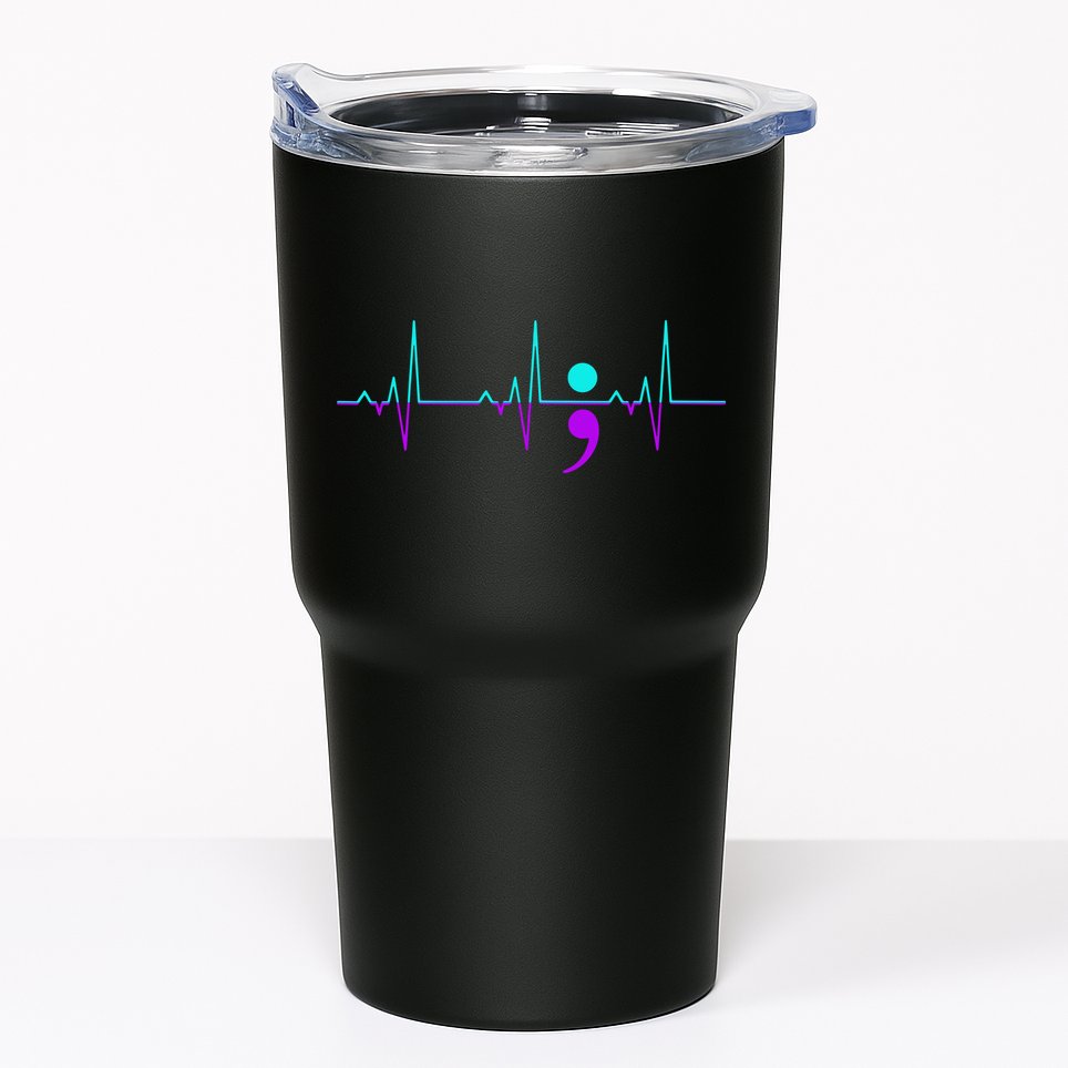 Suicide Awareness Heartbeat Happy Ribbon Support Tumbler