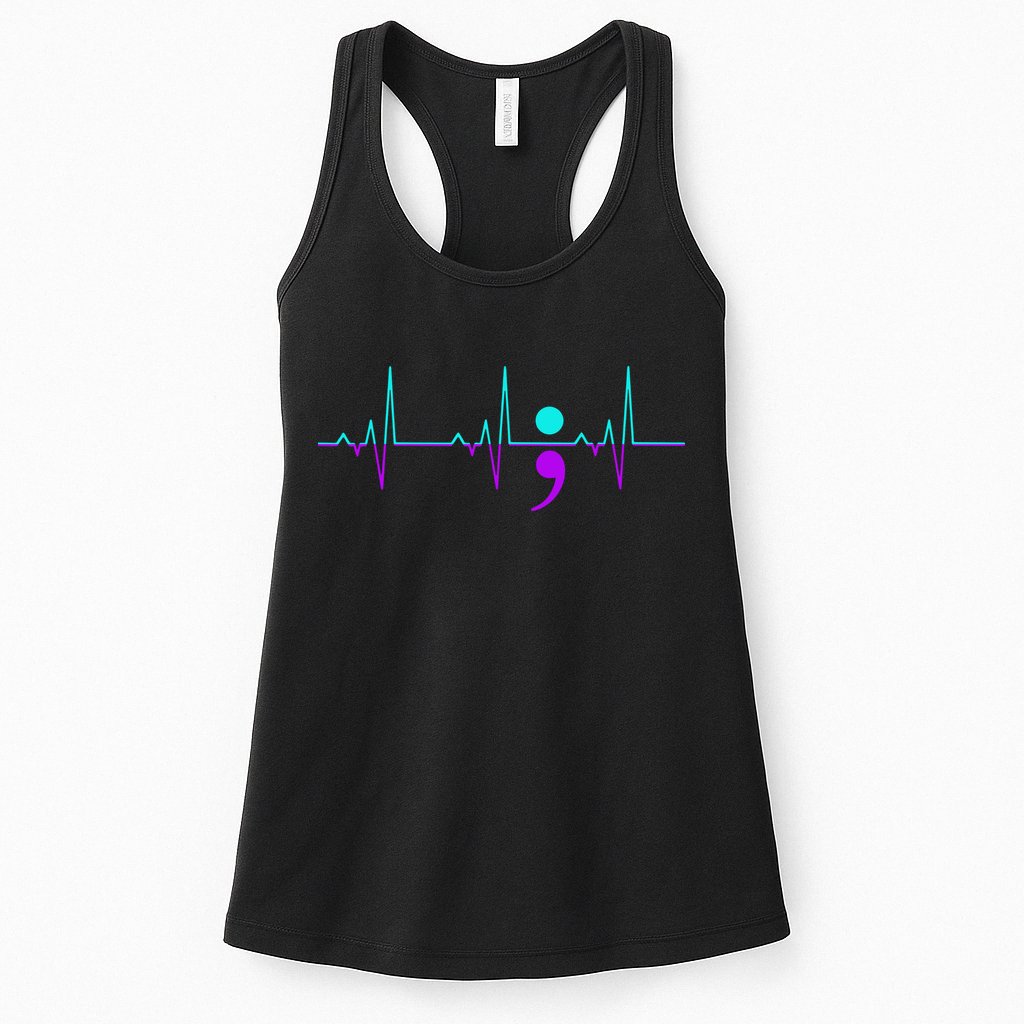 Suicide Awareness Heartbeat Happy Ribbon Support Womens Tank Top