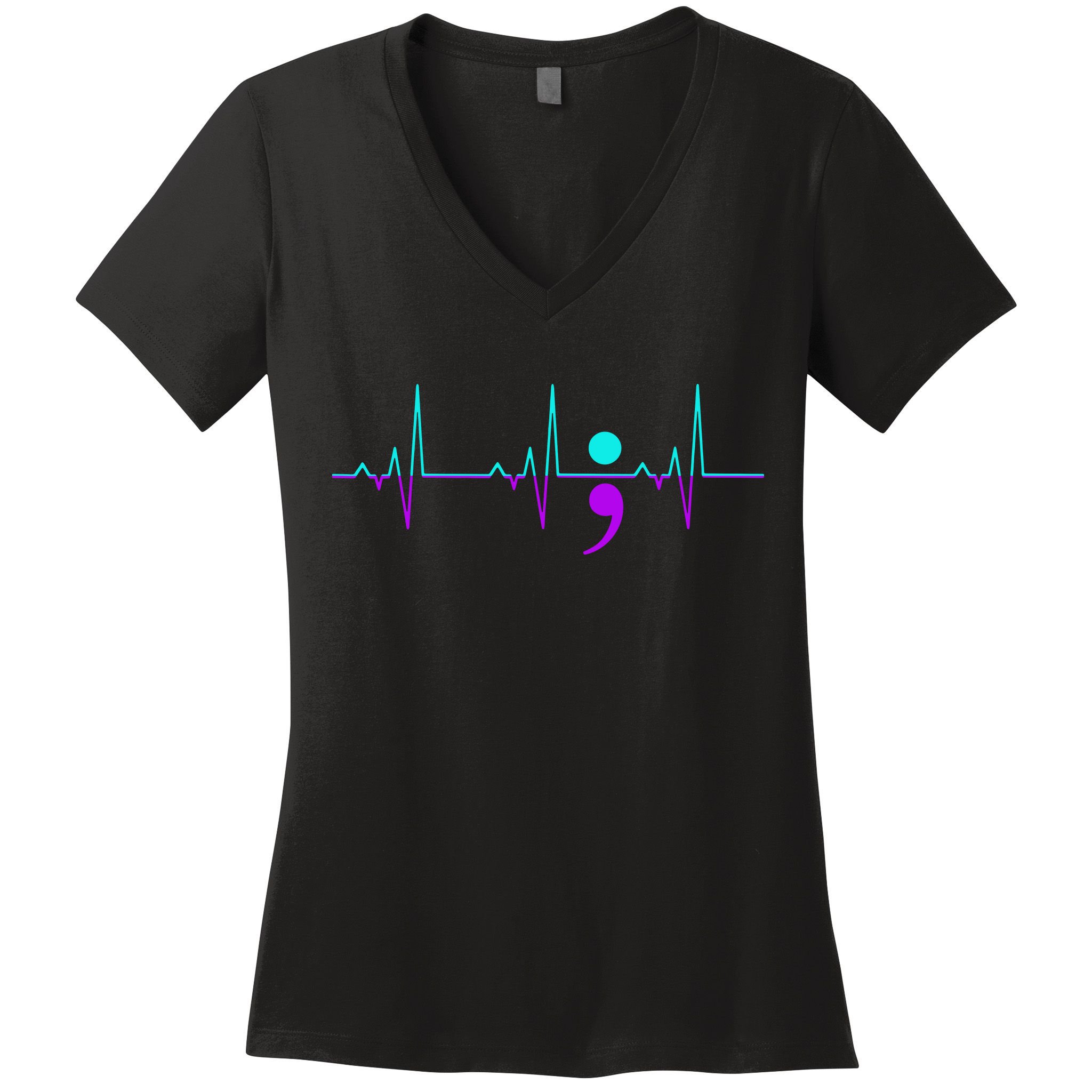Suicide Awareness Heartbeat Happy Ribbon Support Women's V-Neck T-Shirt