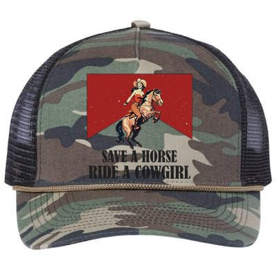 Save A Horse Ride A Cowgirl Retro Rope Trucker Hat Cap