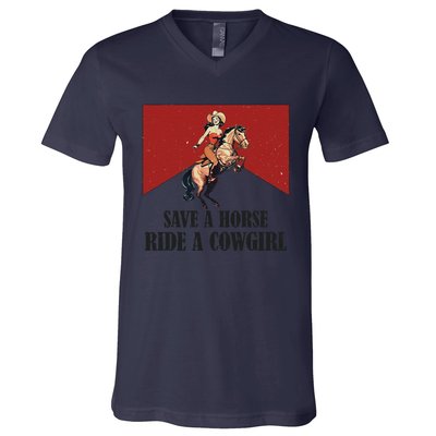 Save A Horse Ride A Cowgirl V-Neck T-Shirt