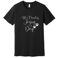 S All I Need Is Jesus And My Dog Christian Faith Doggie Lover Vneck Premium T-Shirt