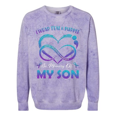 Suicide Awareness I Wear Teal & Purple In Memory Of My Son Colorblast Crewneck Sweatshirt