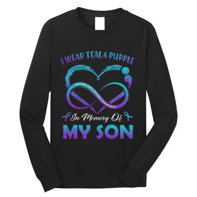 Suicide Awareness I Wear Teal & Purple In Memory Of My Son Long Sleeve Shirt