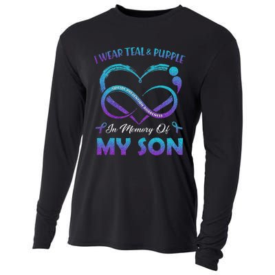 Suicide Awareness I Wear Teal & Purple In Memory Of My Son Cooling Performance Long Sleeve Crew