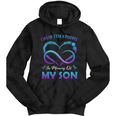 Suicide Awareness I Wear Teal & Purple In Memory Of My Son Tie Dye Hoodie