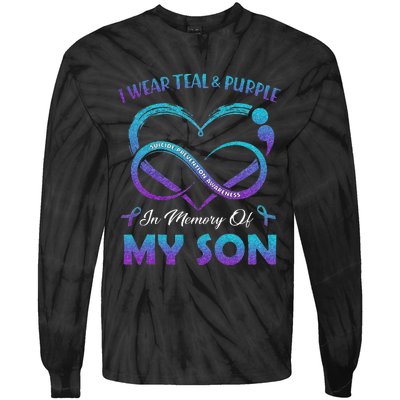 Suicide Awareness I Wear Teal & Purple In Memory Of My Son Tie-Dye Long Sleeve Shirt