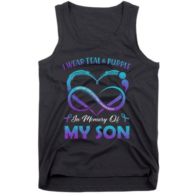 Suicide Awareness I Wear Teal & Purple In Memory Of My Son Tank Top