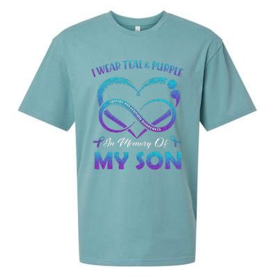 Suicide Awareness I Wear Teal & Purple In Memory Of My Son Sueded Cloud Jersey T-Shirt