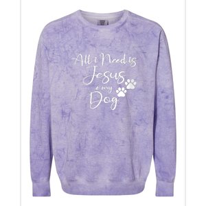 S All I Need Is Jesus And My Dog Christian Faith Doggie Lover V Neck Colorblast Crewneck Sweatshirt