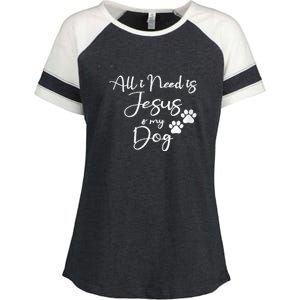 S All I Need Is Jesus And My Dog Christian Faith Doggie Lover V Neck Enza Ladies Jersey Colorblock Tee