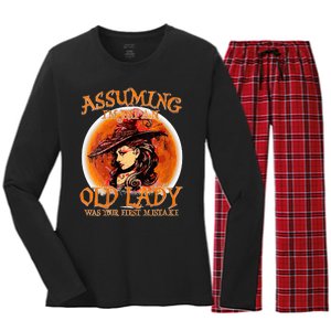 S Assuming IM Just An Old Lady Was Your First Mistake V Neck Women's Long Sleeve Flannel Pajama Set 