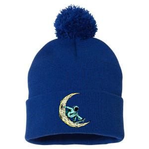 Skateboard Astronauts In Space Astronaut Skateboarding Funny Gift Pom Pom 12in Knit Beanie