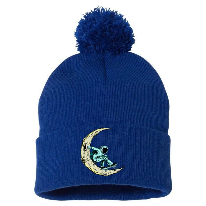 Skateboard Astronauts In Space Astronaut Skateboarding Funny Gift Pom Pom 12in Knit Beanie