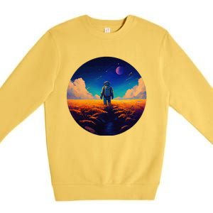 Stargazing Astronaut In Wheat Field Cosmos Premium Crewneck Sweatshirt