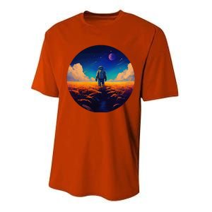 Stargazing Astronaut In Wheat Field Cosmos Performance Sprint T-Shirt