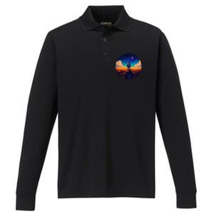 Stargazing Astronaut In Wheat Field Cosmos Performance Long Sleeve Polo