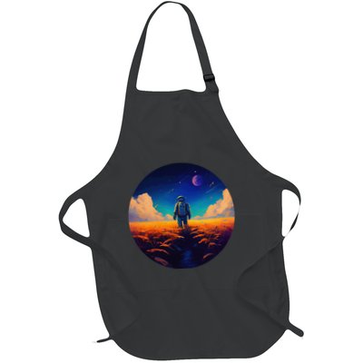 Stargazing Astronaut In Wheat Field Cosmos Full-Length Apron With Pockets