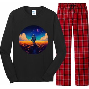 Stargazing Astronaut In Wheat Field Cosmos Long Sleeve Pajama Set