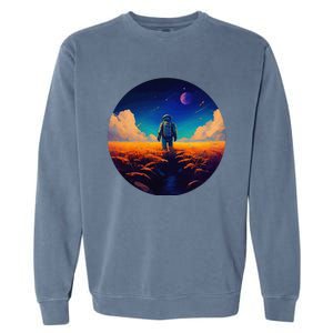 Stargazing Astronaut In Wheat Field Cosmos Garment-Dyed Sweatshirt