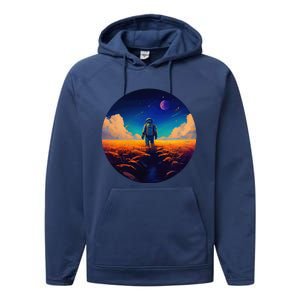 Stargazing Astronaut In Wheat Field Cosmos Performance Fleece Hoodie