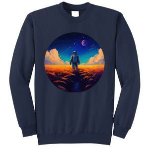 Stargazing Astronaut In Wheat Field Cosmos Sweatshirt