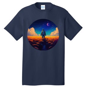 Stargazing Astronaut In Wheat Field Cosmos Tall T-Shirt