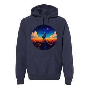 Stargazing Astronaut In Wheat Field Cosmos Premium Hoodie