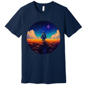 Stargazing Astronaut In Wheat Field Cosmos Premium T-Shirt