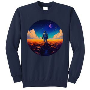 Stargazing Astronaut In Wheat Field Cosmos Tall Sweatshirt