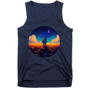 Stargazing Astronaut In Wheat Field Cosmos Tank Top