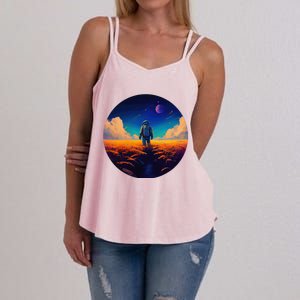 Stargazing Astronaut In Wheat Field Cosmos Women's Strappy Tank