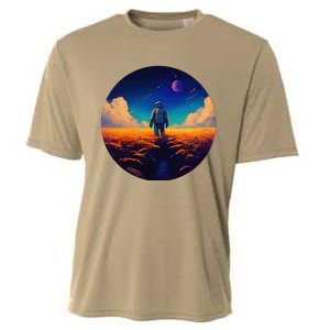 Stargazing Astronaut In Wheat Field Cosmos Cooling Performance Crew T-Shirt