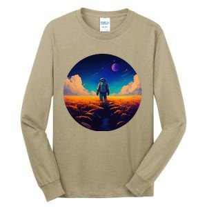 Stargazing Astronaut In Wheat Field Cosmos Tall Long Sleeve T-Shirt