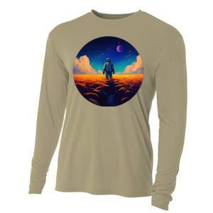 Stargazing Astronaut In Wheat Field Cosmos Cooling Performance Long Sleeve Crew