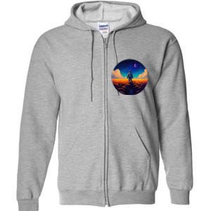 Stargazing Astronaut In Wheat Field Cosmos Full Zip Hoodie