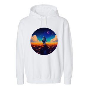 Stargazing Astronaut In Wheat Field Cosmos Garment-Dyed Fleece Hoodie