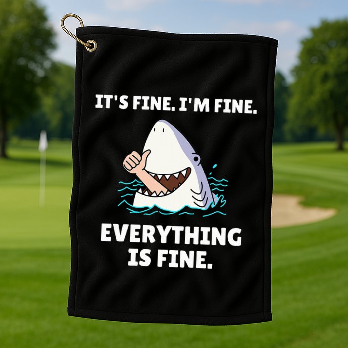 Shark Attack It’S Fine I’M Fine Everything Is Fine Golf Towel
