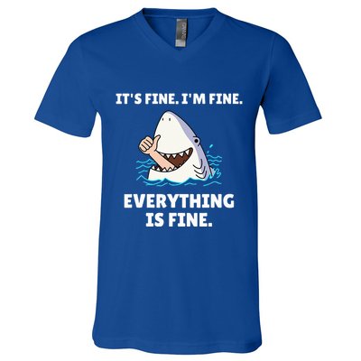 Shark Attack It’S Fine I’M Fine Everything Is Fine V-Neck T-Shirt