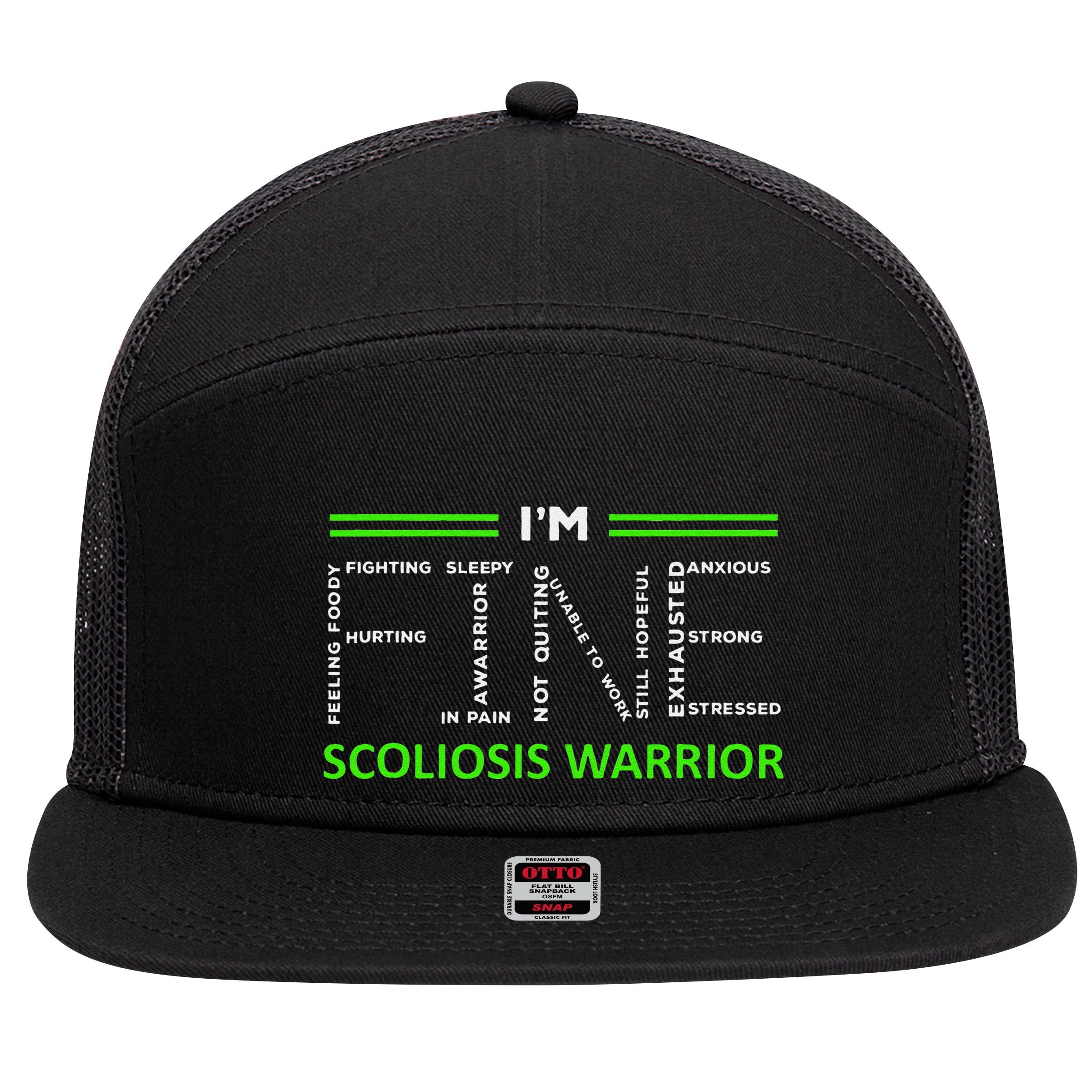 Scoliosis Awareness I´M Fine Green Ribbon Fighter 7 Panel Mesh Trucker Snapback Hat