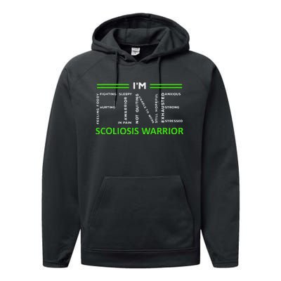 Scoliosis Awareness I´M Fine Green Ribbon Fighter Performance Fleece Hoodie