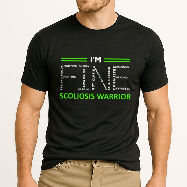 Scoliosis Awareness I´M Fine Green Ribbon Fighter Cooling Performance Crew T-Shirt