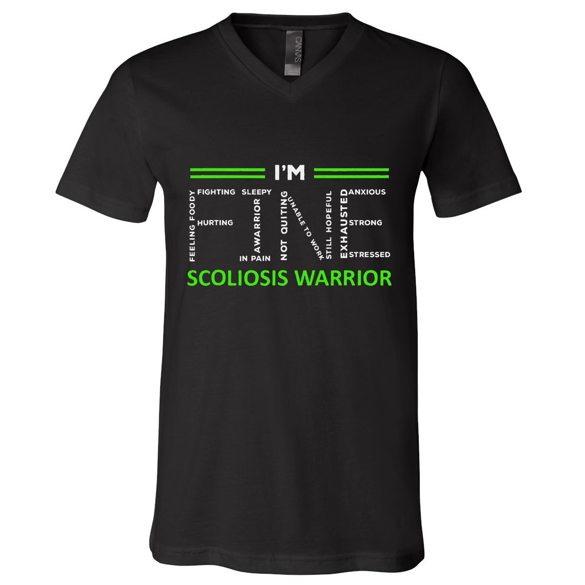 Scoliosis Awareness I´M Fine Green Ribbon Fighter V-Neck T-Shirt