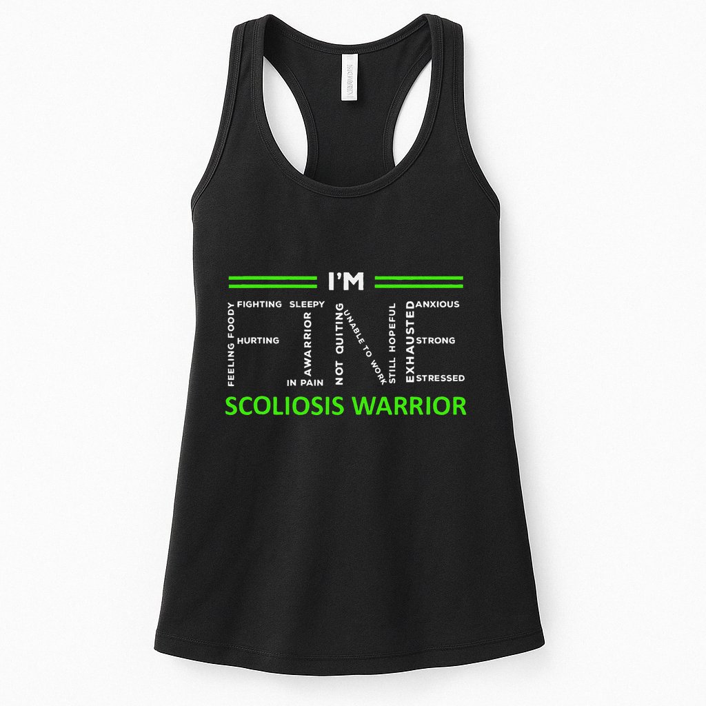 Scoliosis Awareness I´M Fine Green Ribbon Fighter Womens Tank Top