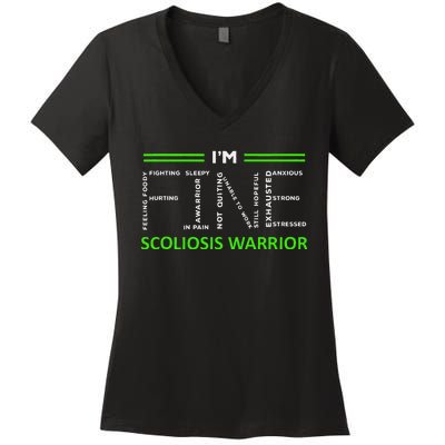 Scoliosis Awareness I´M Fine Green Ribbon Fighter Women's V-Neck T-Shirt