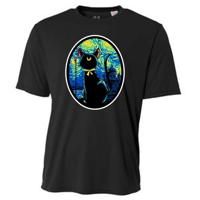 Sailor Moon Cat Starry Night Van Gogh Cooling Performance Crew T-Shirt