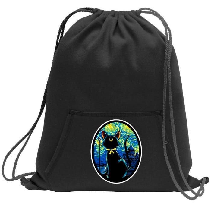 Sailor Moon Cat Starry Night Van Gogh Sweatshirt Cinch Pack Bag