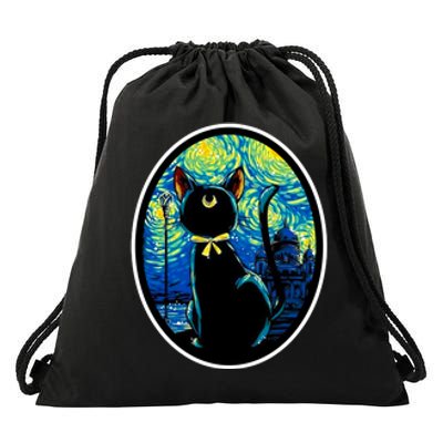 Sailor Moon Cat Starry Night Van Gogh Drawstring Bag