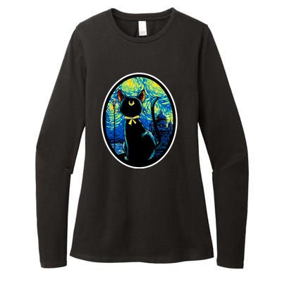 Sailor Moon Cat Starry Night Van Gogh Womens CVC Long Sleeve Shirt